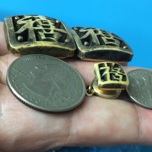 🖤SWANK vintage Chinese letter design cufflinks n lapel pin set - Picture 11 of 13